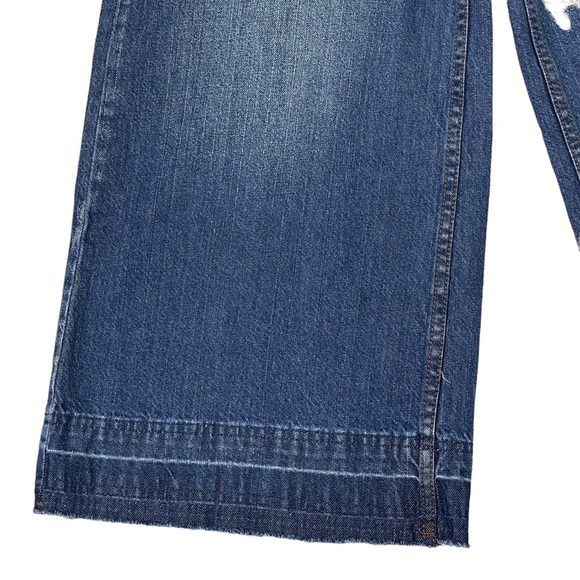 Free People Jeans Womens 25 Dusk to Dawn Wide Leg Raw Hem Crop Boho Hippie Retro - Picture 4 of 9